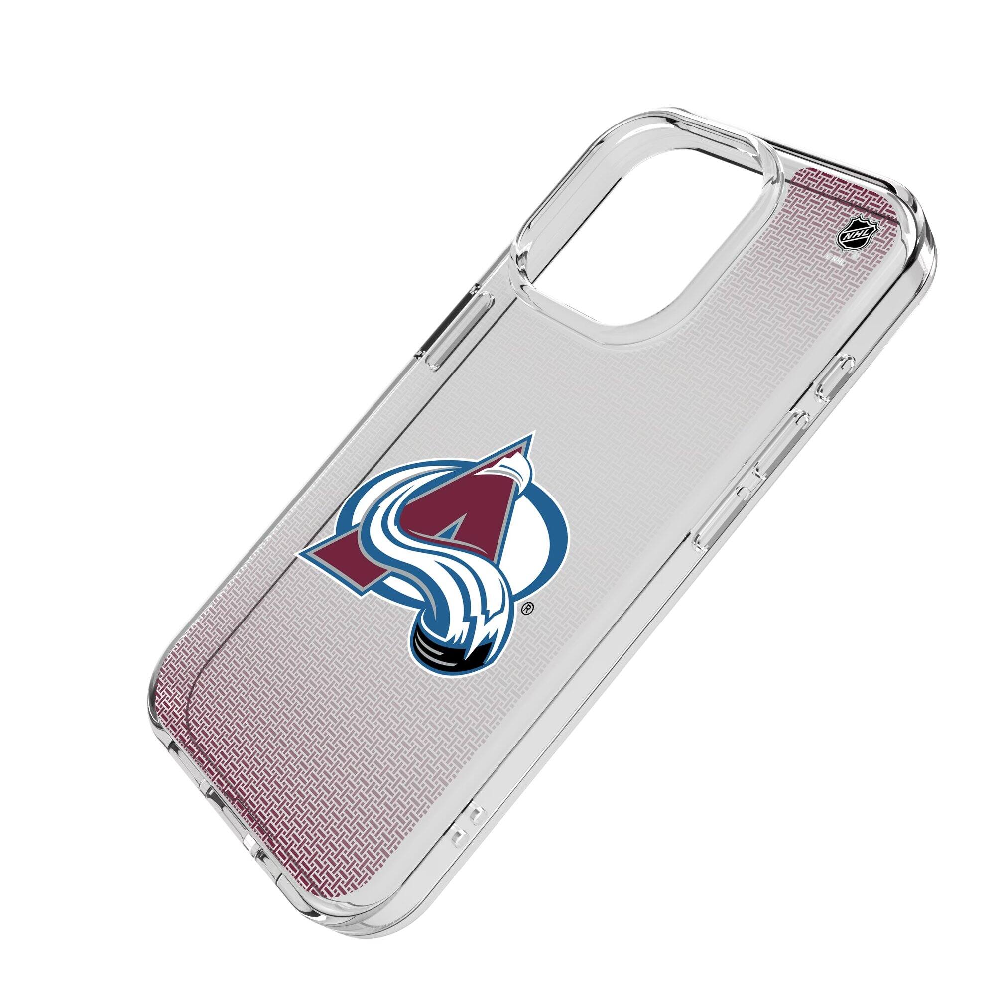Alt View 1. Keyscaper - Colorado Avalanche Linen Logo iPhone Clear Case - 14 Pro - Multicolor.