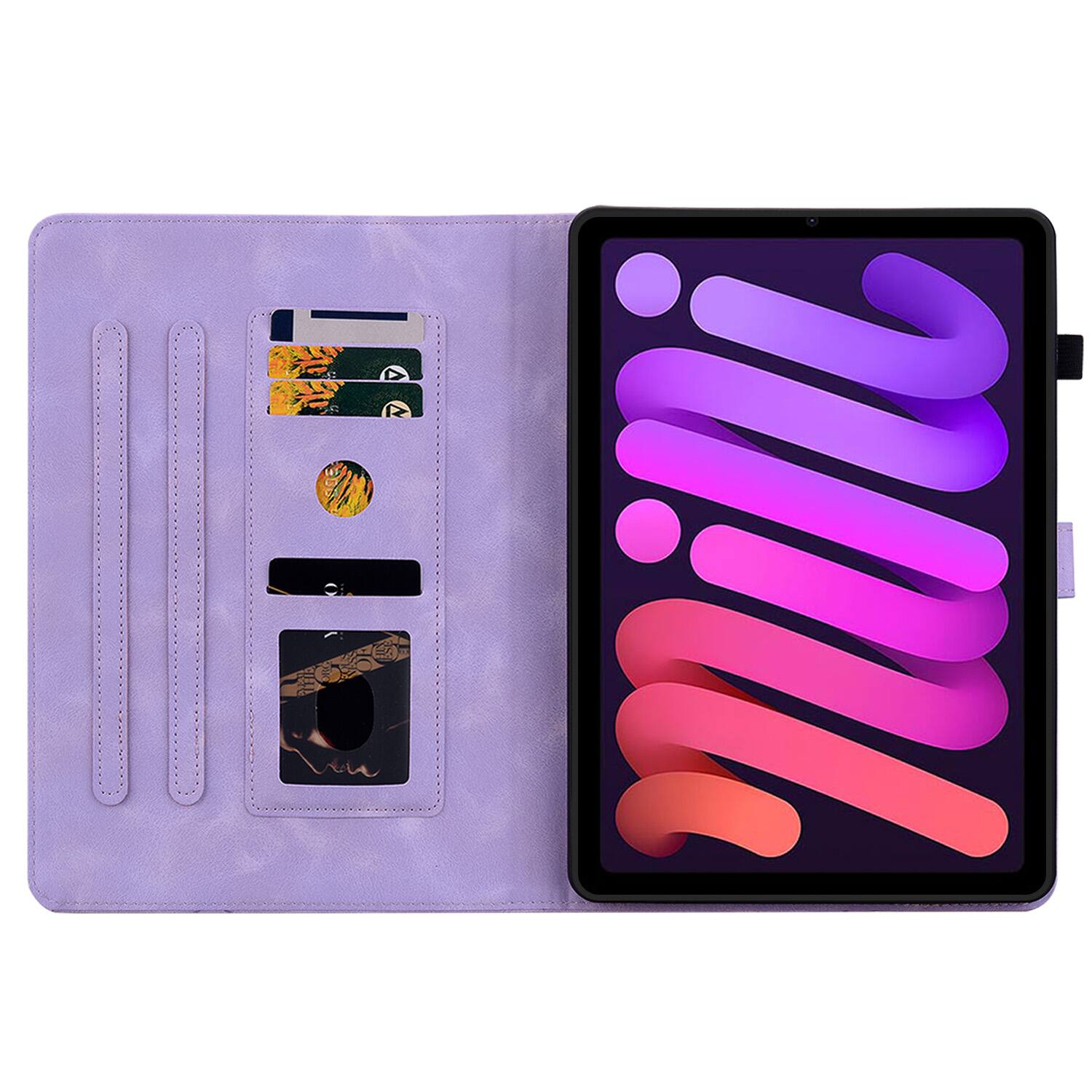 Angle. Dteck - Case for Apple iPad mini (A17 Pro) 2024 & iPad mini 6th Gen 8.3" 2021,Embossed Pattern PU Leather Flip Card Holder Cover - Purple.