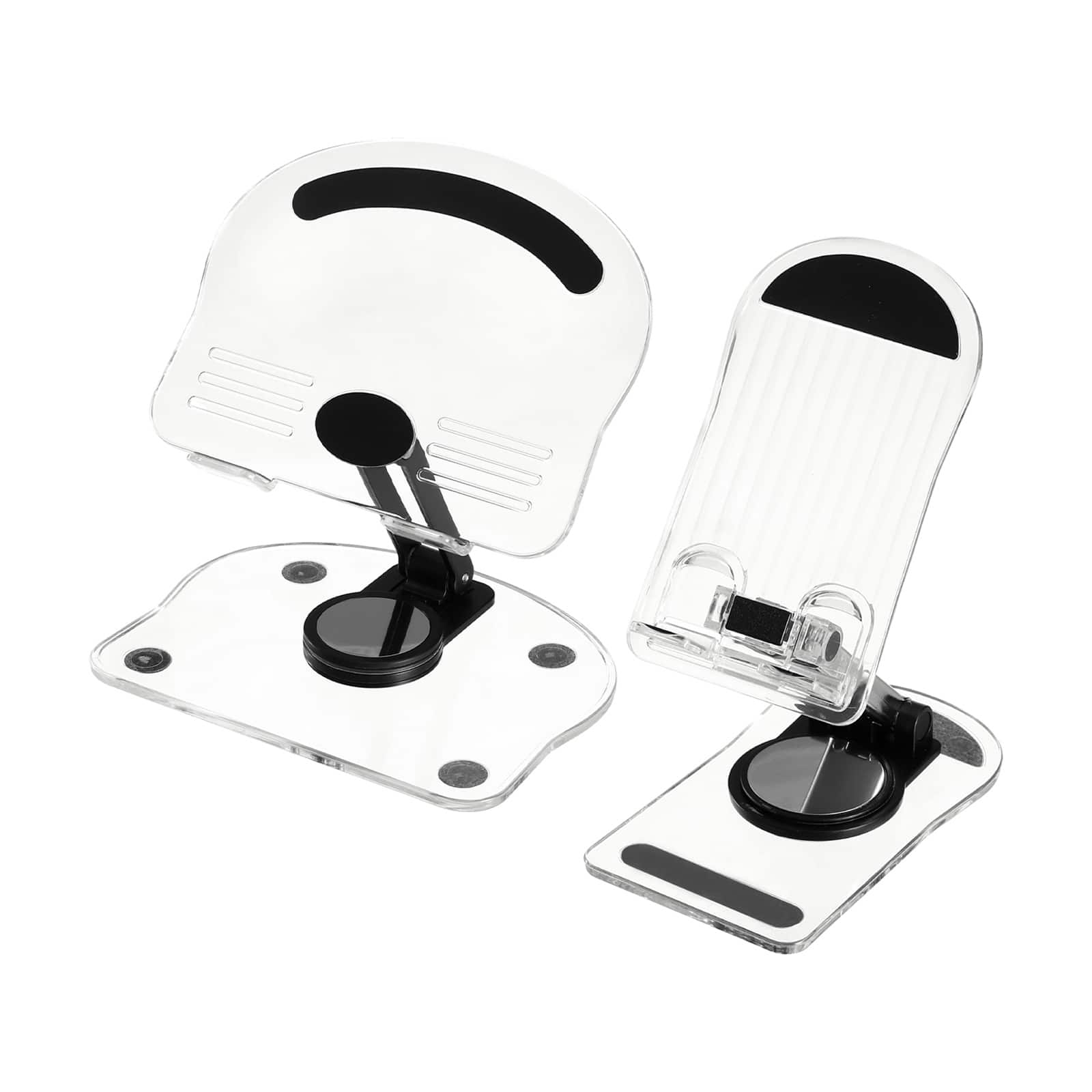 Unique Bargains - Acrylic Tablet & Phone Holder, Adjustable Foldable Clear with 360 Degree Rotating Base for Desk Home Office - Black