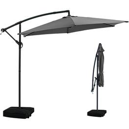 Ainfox - 10FT Outdoor Patio Cantilever Umbrella Hanging Offset with Cross Base & Sand Bags for Market,Backyard - Dark Gray