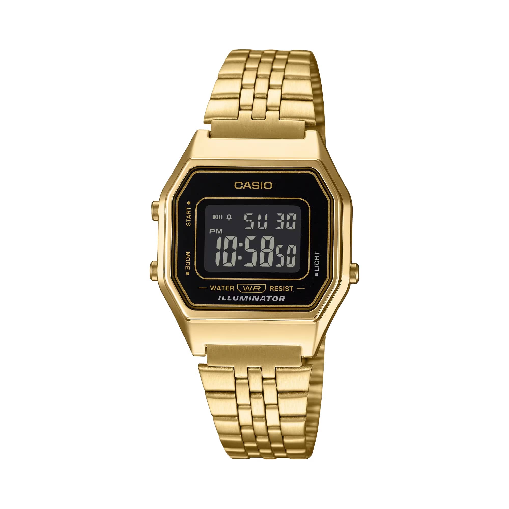 Casio - Women’s Digital Watch with Black Dial Retro Square Design - LA-680WGA-1BDF - Gold