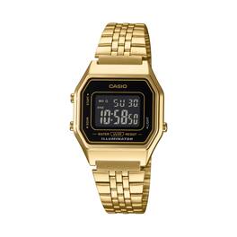 Casio - Women’s Digital Watch with Black Dial Retro Square Design - LA-680WGA-1BDF - Gold
