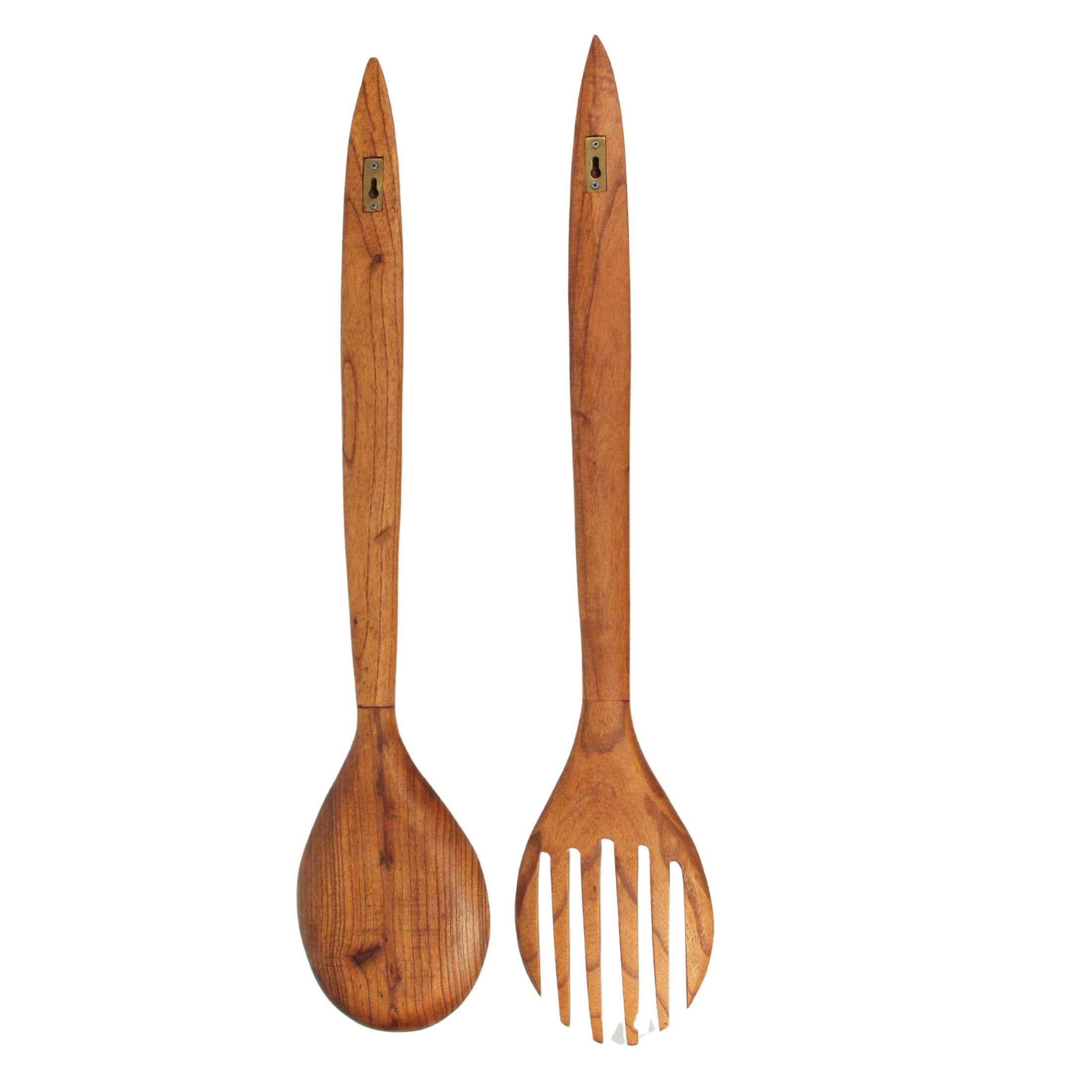 Alt View 6. Zeckos - Oversized Wooden Fork & Spoon Wall Decor - Rustic Minimalist Art, 35.5" High - Natural.