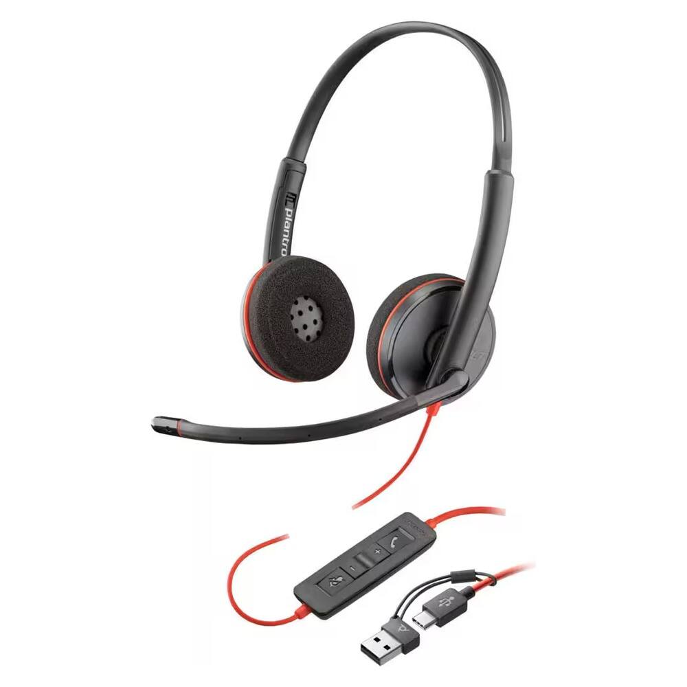 Angle. HP - Poly Blackwire 3220 Stereo USB-C-A Wired Headset with Inline Controls - 3 Pack - Black.