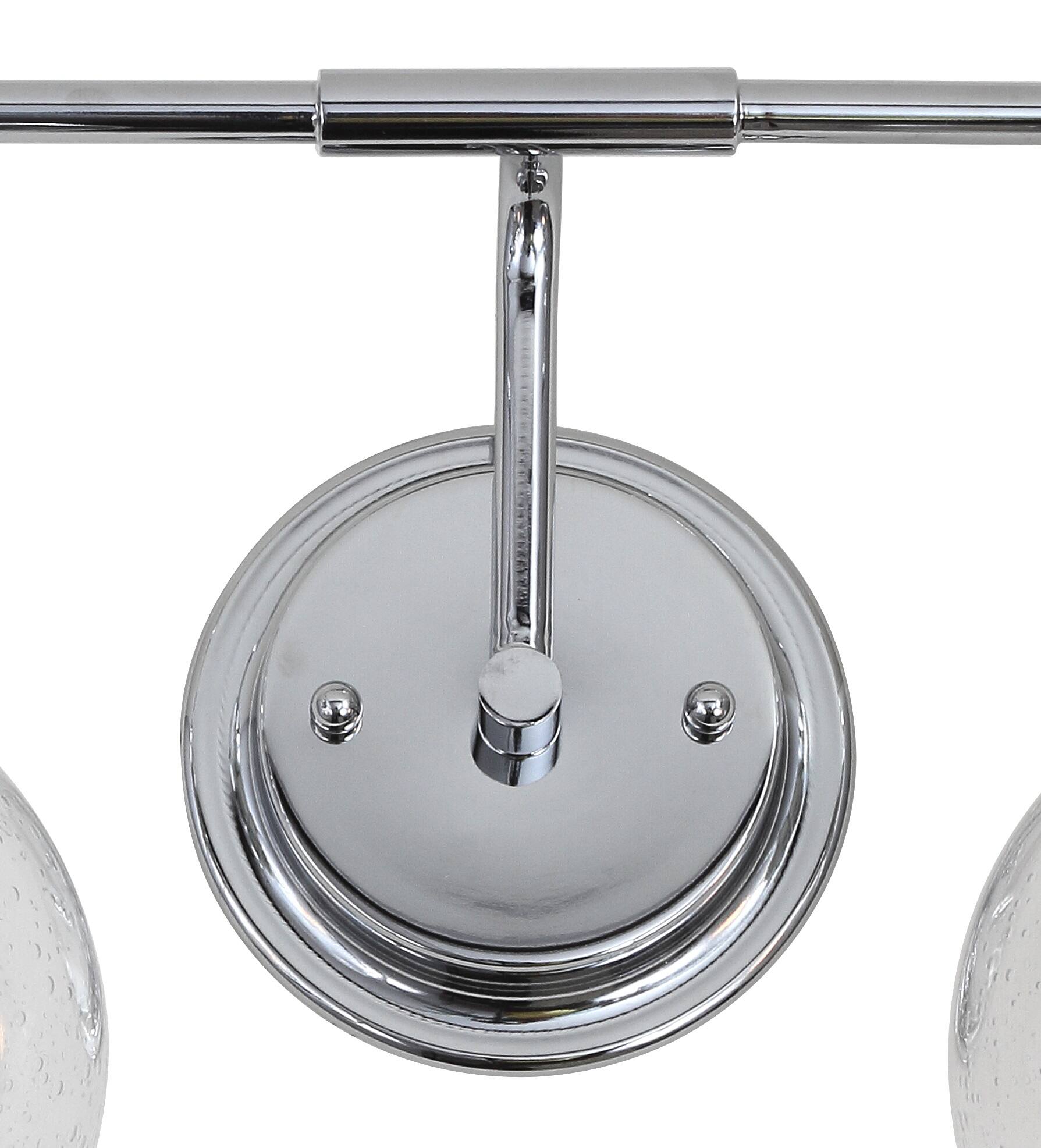 Alt View 5. Jonathan Y - Shirley 24" 3-Light Farmhouse Industrial Metal LED Vanity Light with Seeded Glass Globe Shades, Chrome - Chrome.