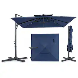 Gymax - 10FT Patio Cantilever Umbrella w/360-Degree Rotation 8 Sturdy Ribs Air Vent for Pool Navy - Blue