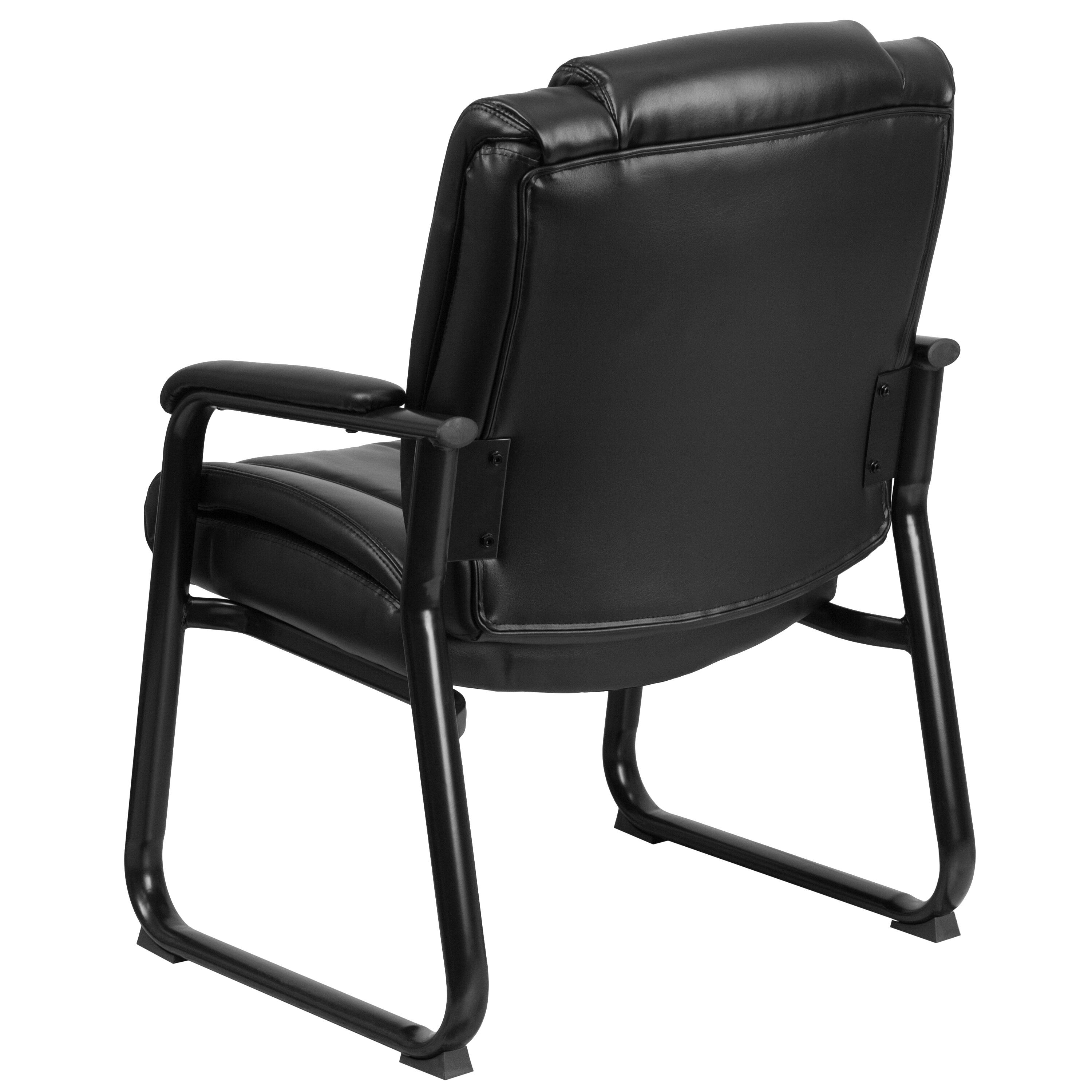 Alt View 5. Emma + Oliver - Big & Tall 500 lb. Rated Leather Tufted Executive Side Reception Chair with Sled Base - Black.
