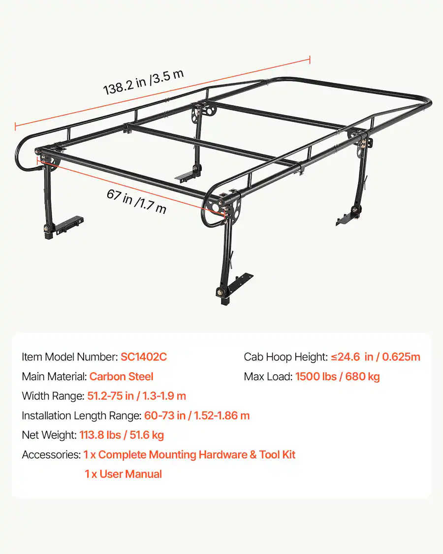 Over Cab Material Racks VEVOR Truck Ladder Rack 1500LBS Capacity Universal Over Cab Trucks Bed ...