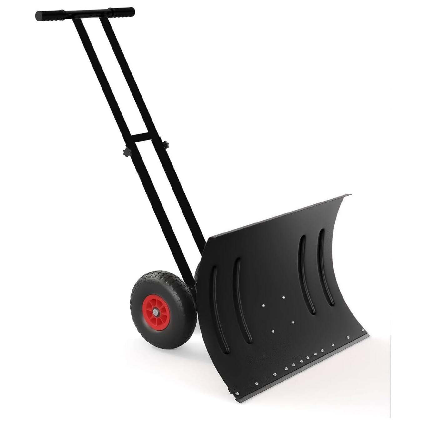 Front. GARVEE - 30" Heavy-Duty Wheeled Snow Pusher with Adjustable Handle, Multi-Angle Carbon Steel Blade - Black.