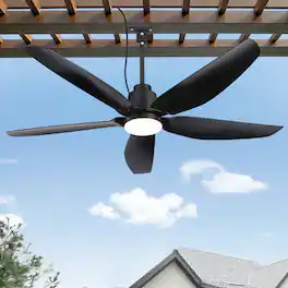 Breezary - 52-Inch Outdoor Waterproof Ceiling Fan with LED Light, ABS Blades, Remote, DC Motor, Includes 6&10-Inch Downrods - matte black