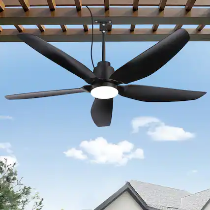 Front. Breezary - 52-Inch Outdoor Waterproof Ceiling Fan with LED Light, ABS Blades, Remote, DC Motor, Includes 6&10-Inch Downrods - matte black.