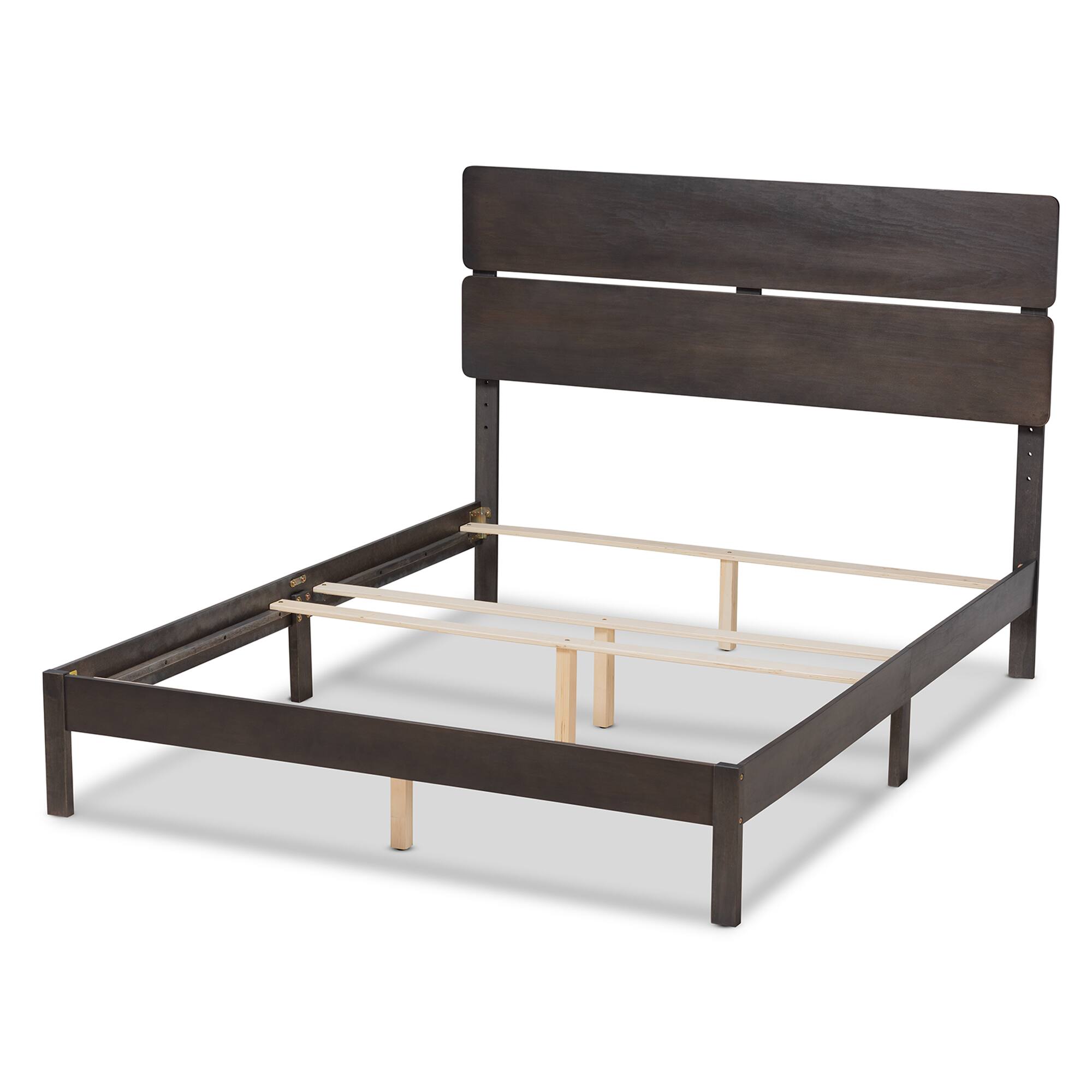 Left. Baxton Studio - Anthony Modern and Contemporary Oak Finished Wood Panel Bed - Dark Greyish Oak.