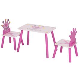 Qaba - 3-Piece Kids Wooden Table and Chair Set with Crown Pattern, Gift for Girls Toddlers, Arts Reading, Writing - Pink