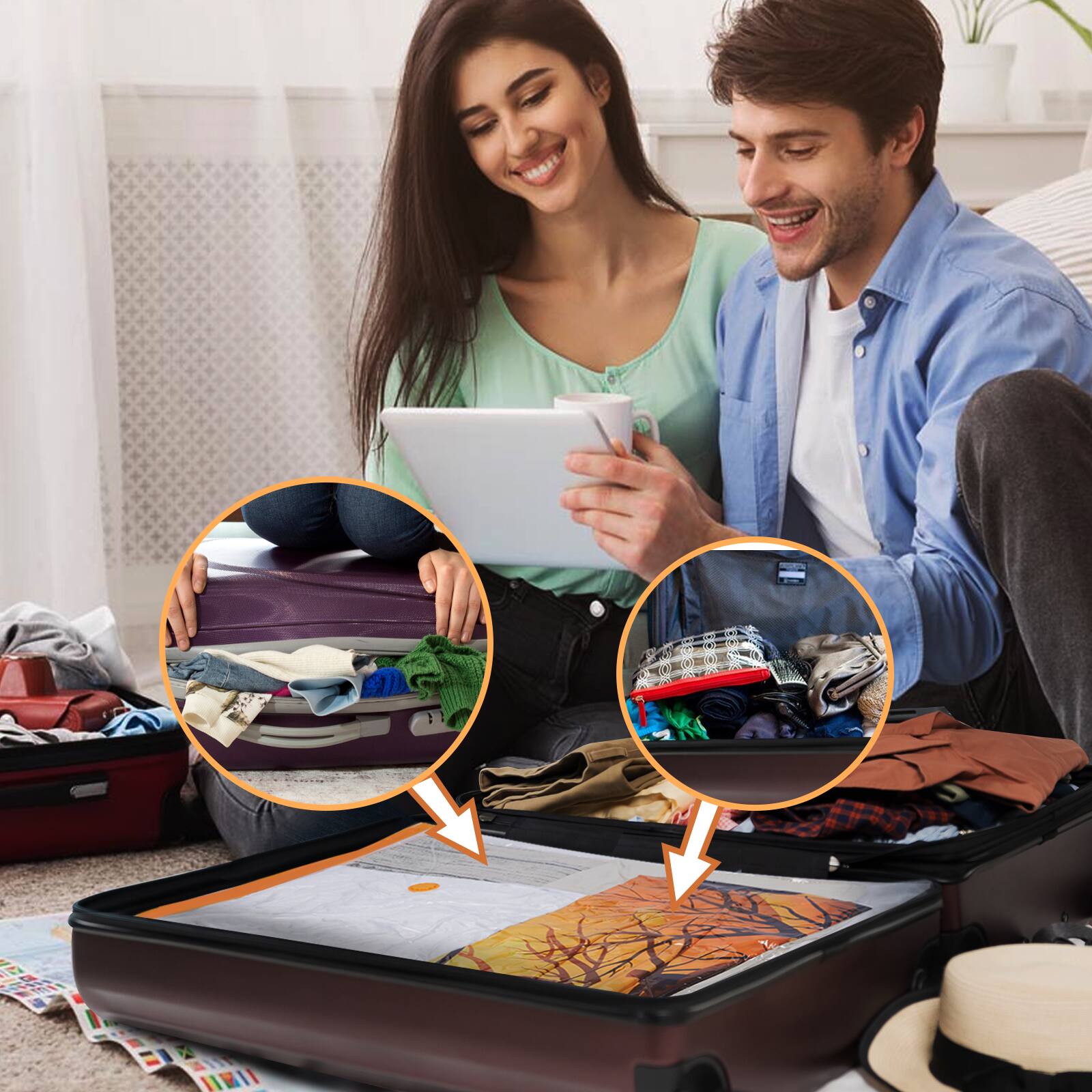 Alt View 8. AGPtek - 10 Vacuum Storage Bags for Clothes, Blankets, Comforters (5 Large and 5 Jumbo) - Clear Orange.