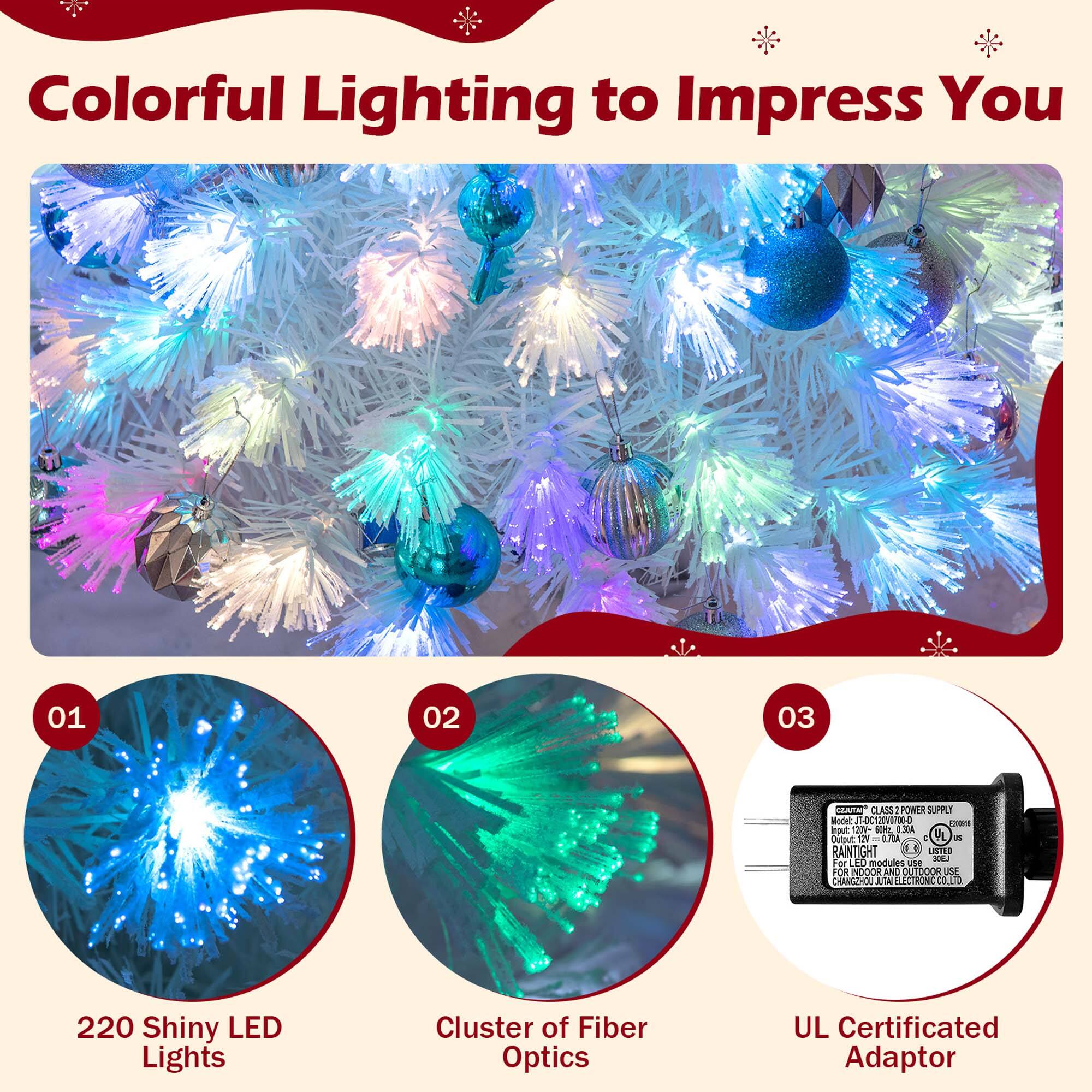 Colorful Lighting to Impress You
01: 220 Shiny LED Lights
02: Cluster of Fiber Optics
03: UL Certificated Adaptor
