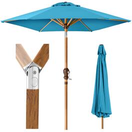 Best Choice Products - 10ft Outdoor Woodgrain Pattern Steel Market Patio Umbrella w/ Crank, Tilt - Sky Blue