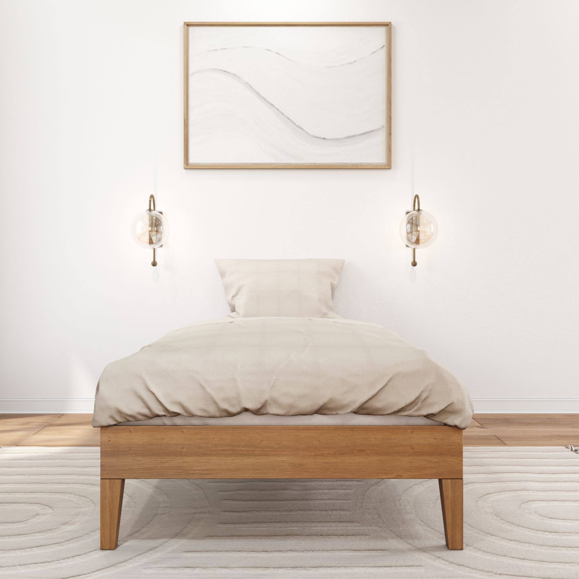Alt View 1. Plank+Beam - Twin-Size Platform Bed, Matte Pecan - Pecan Dip.