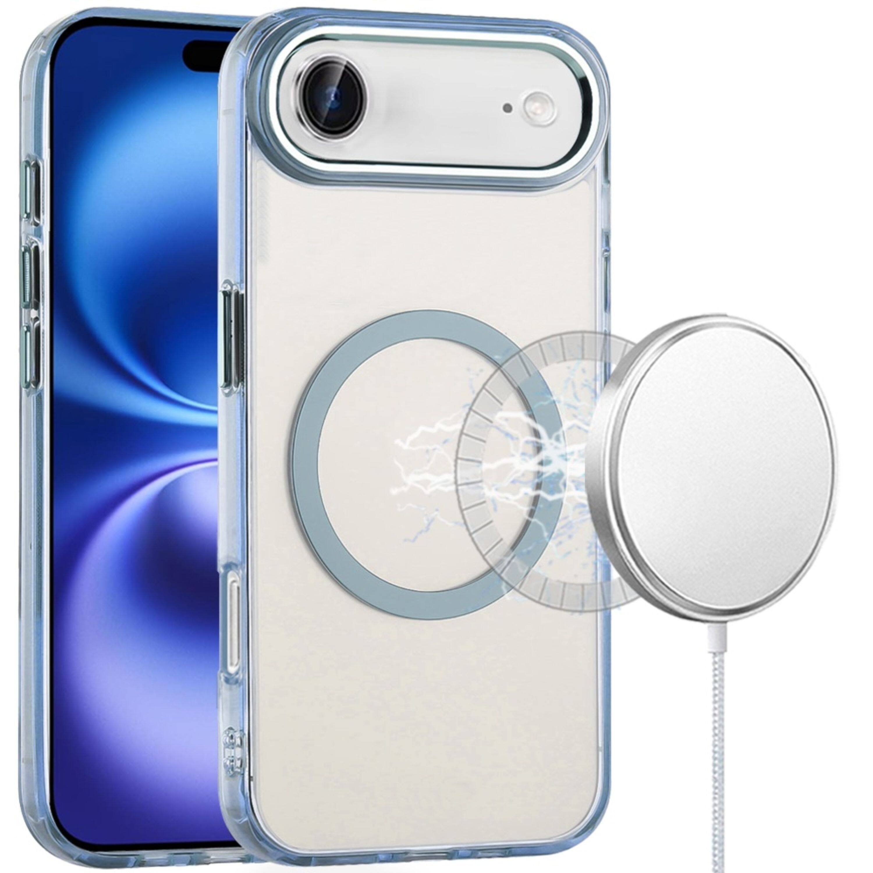 Angle. Kitcheniva - Trans-Clear Metal Buttons Phone Case With Tempered Glass For iPhone Air Light Blue - Light Blue.
