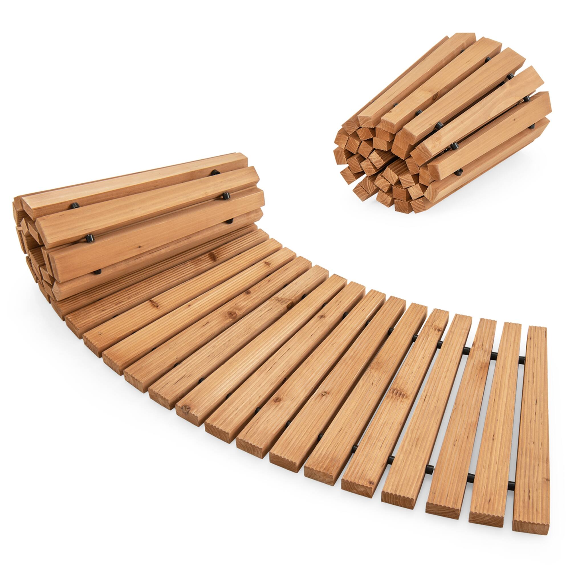 Front. Costway - Costway 7 FT Wooden Garden Pathway with Anti-slip Surface Metal Wires with Plastic Sheath - Natural.