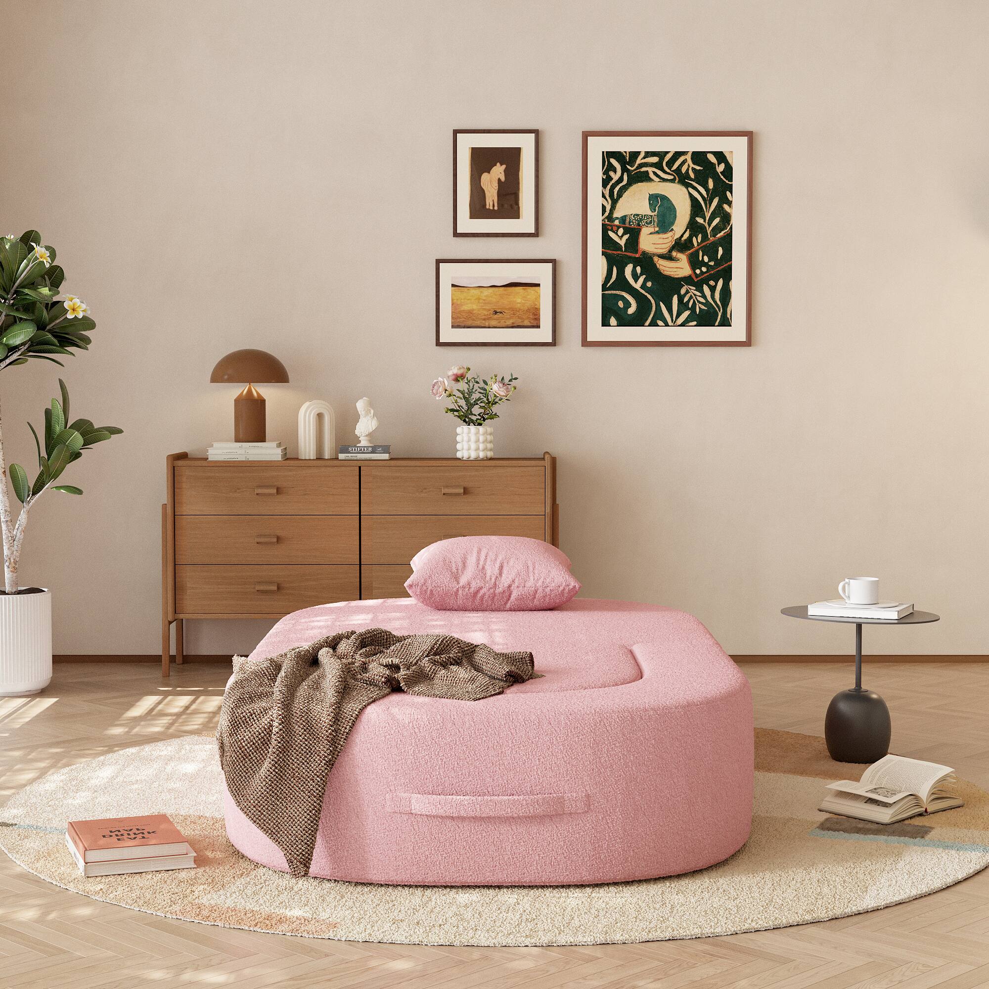 Alt View 2. Yardgrace - Boneless Sofa Chair Lounge Chair for Living Room, Modern Convertible Upholstered Sofa, Comfy Sherpa Leisure Couch - Pink.