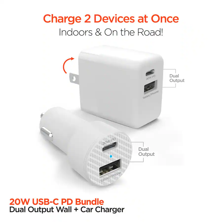 Pd Output Car iBasics 20W USB C PD Wall & Car Charger Bundle, Fast Travel Charging ...