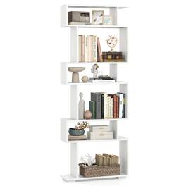 Costway - 6-tier Storage Bookshelf S-shaped Geometric Bookcase with Anti-toppling Kits - White