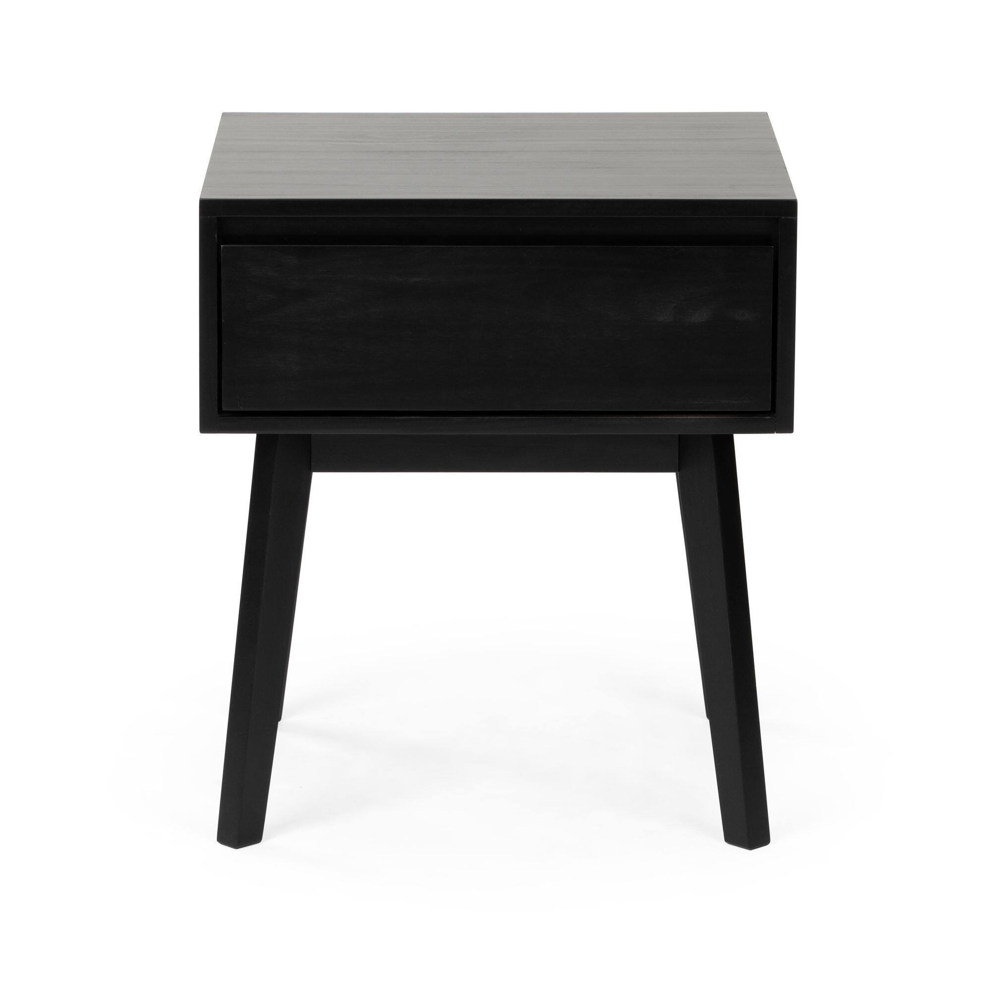 Alt View 3. Plank+Beam - Scandinavian Nightstand with 1 Drawer, Black - Black.