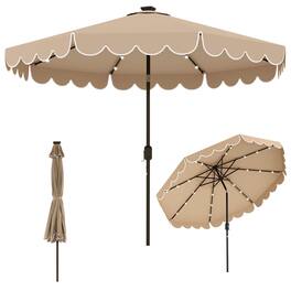 Costway - 10 FT Solar Patio Umbrella with 24 LED Lights 8 Ribs & Tilt Adjustment - Coffee