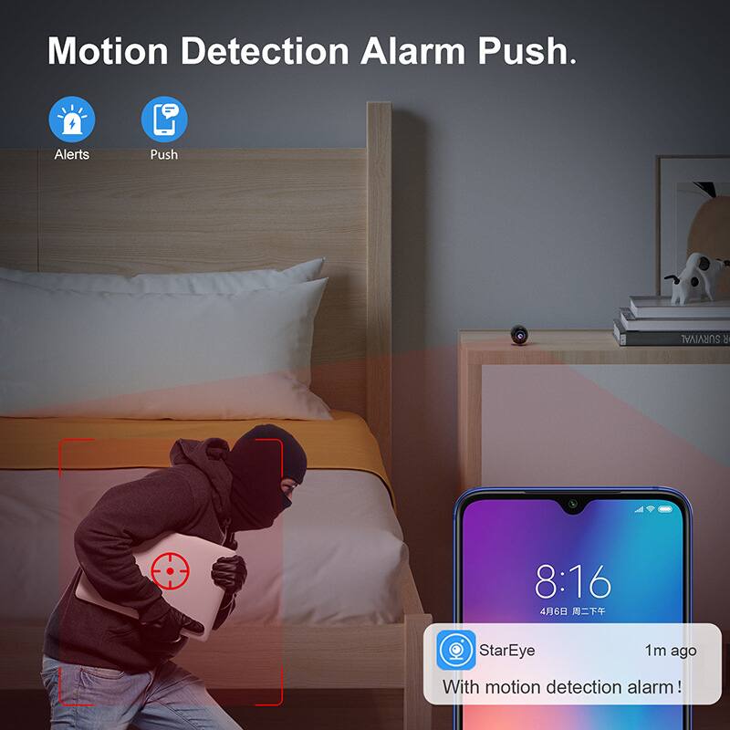 Motion Detection Alarm Push.  
Alerts Push  
SURVIVAL 8 8:16 46  
StarEye 1m ago  
With motion detection alarm!