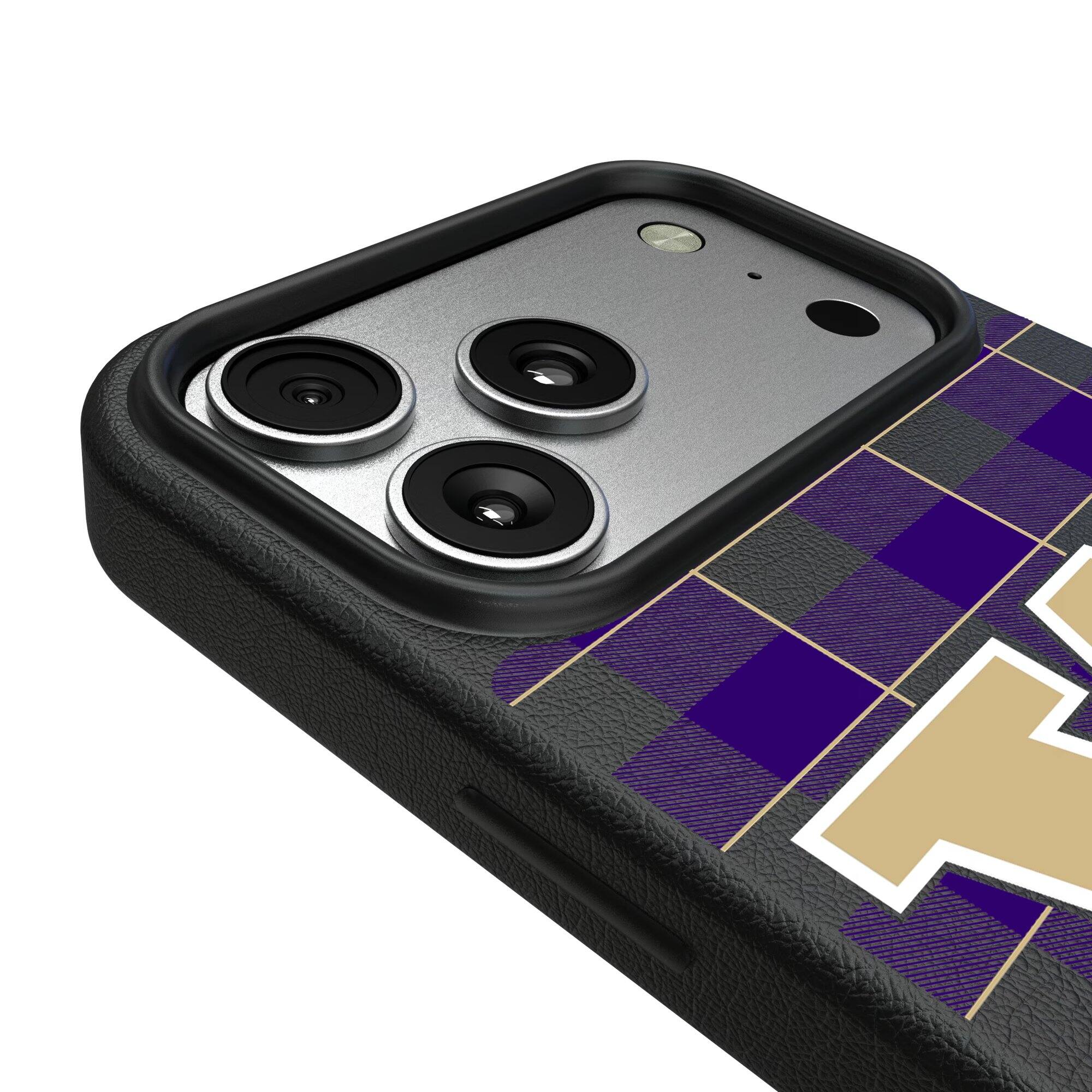 Alt View 2. Keyscaper - Washington Huskies Plaid Magnetic Bump iPhone Case - 17 Pro Max - Black.