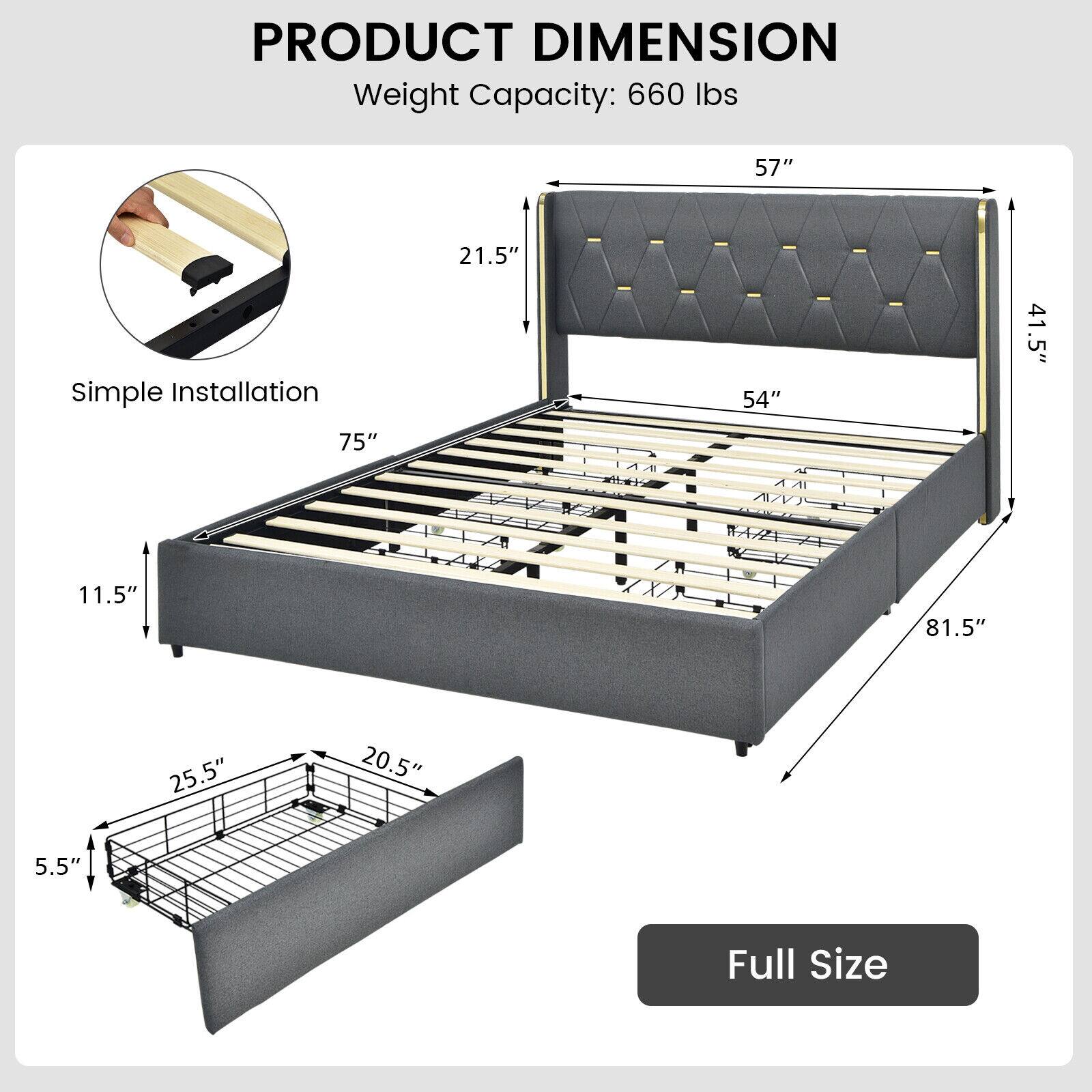 PRODUCT DIMENSION
Weight Capacity: 660 lbs
57"
Simple Installation
75"
21.5"
54"
41.5"
11.5"
81.5"
25.5"
20.5"
5.5"
Full Size