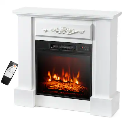 Front. Costway - Costway 32" Electric Fireplace Mantel TV Stand Space Heater w/Remote Control 1400W White - White.