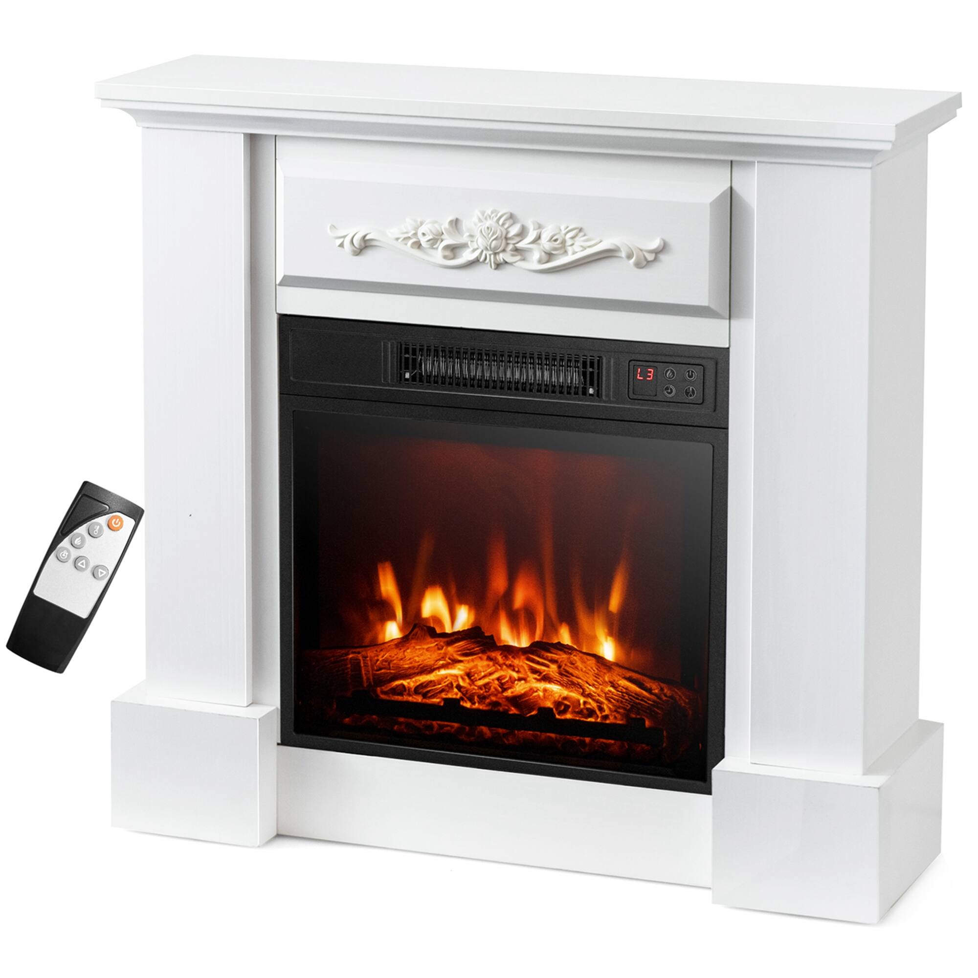 Costway - 32" Electric Fireplace Mantel TV Stand Space Heater w/Remote Control 1400W - White