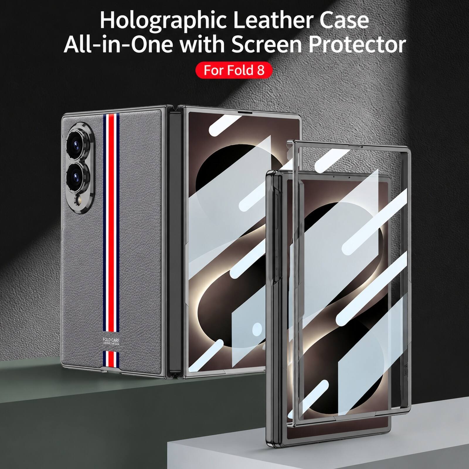 Holographic Leather Case All-in-One with Screen Protector For Fold 8