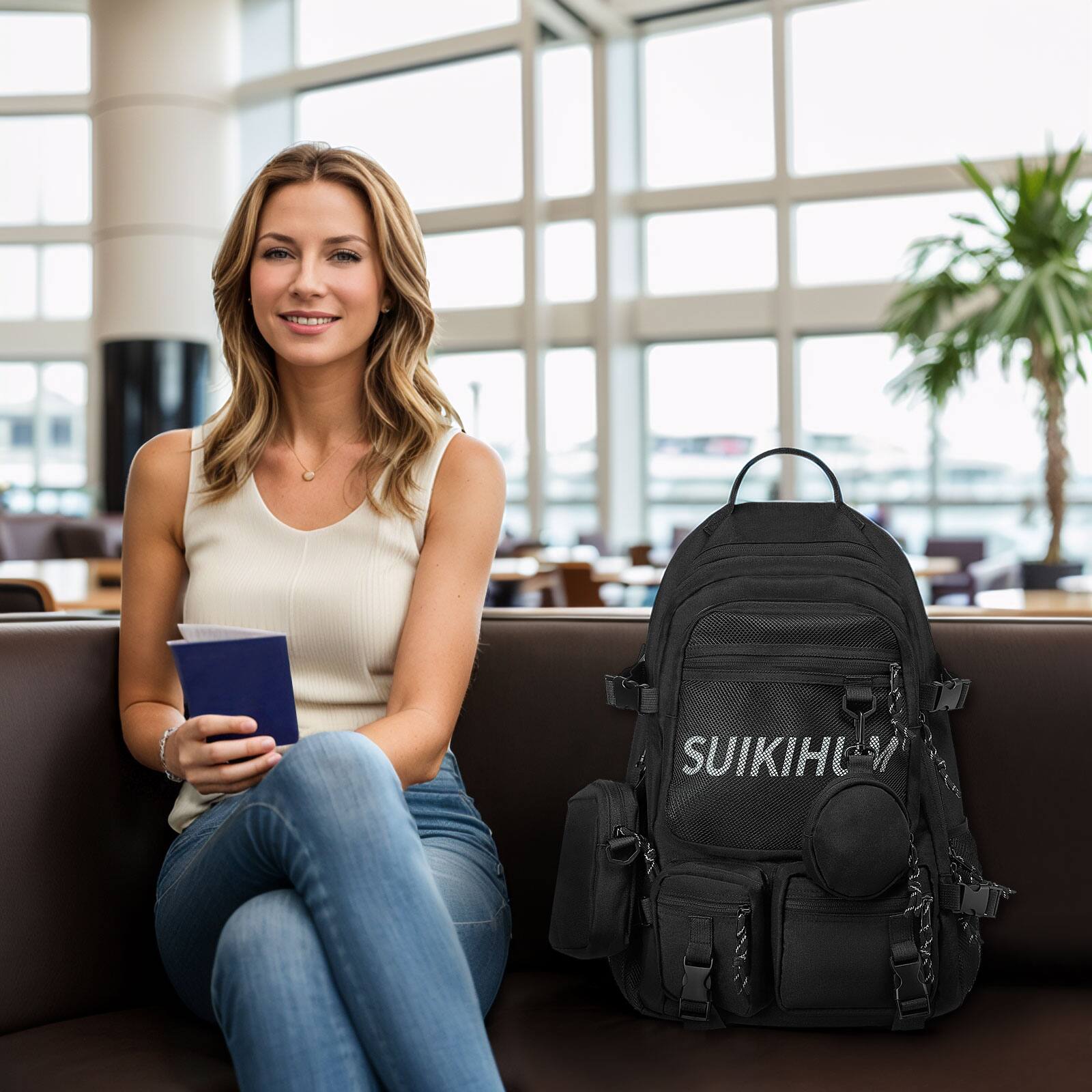 Alt View 4. Unique Bargains - Laptop Backpack for Women, 13" College Schoolbag, Hanging Pockets, Korean Style, Y2k Fashion Backpack - Black.