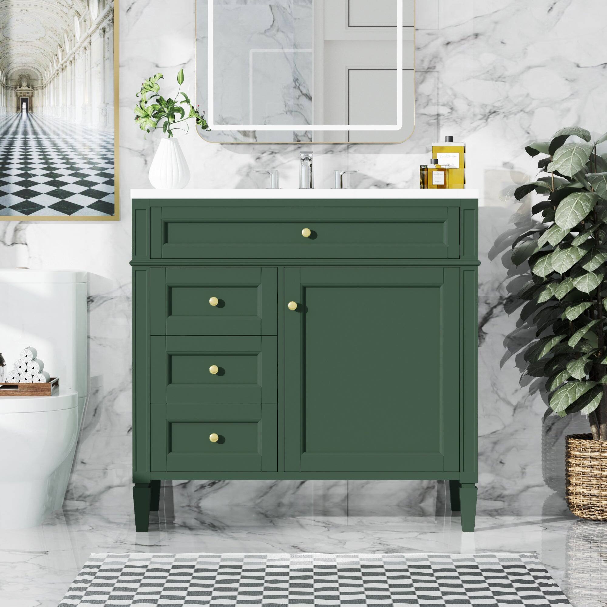 Alt View 1. Boyel Living - 36 Inch Modern Bathroom Vanity with Top Sink Two Drawers Tip Out Green - Green.