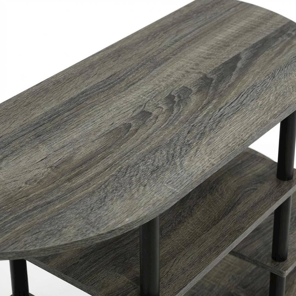 Alt View 4. FurniFact - Corner TV stand in French Oak Grey/Black, durable composite wood, plastic - Gray Black.