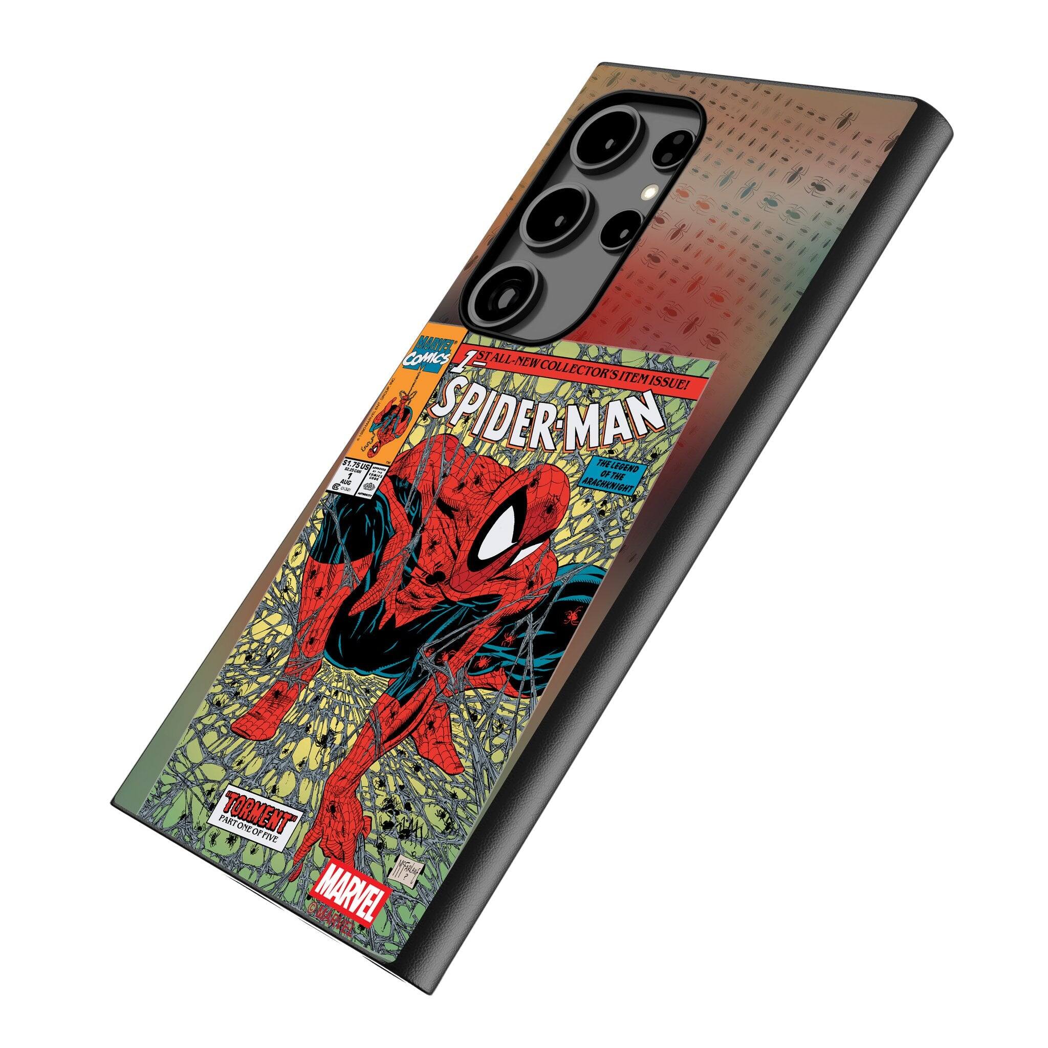 Sure, here is the corrected and grouped text from the image:

---

**MAREC Plm COMICS STALL NEW COLLECTOR'S ITEM ISSUE!**

**SPIDER-MAN**

**THE LEGEND CONTINUES**

**TORMENT**

**MARVEL**

---

This text is from the cover of a comic book featuring Spider-Man.