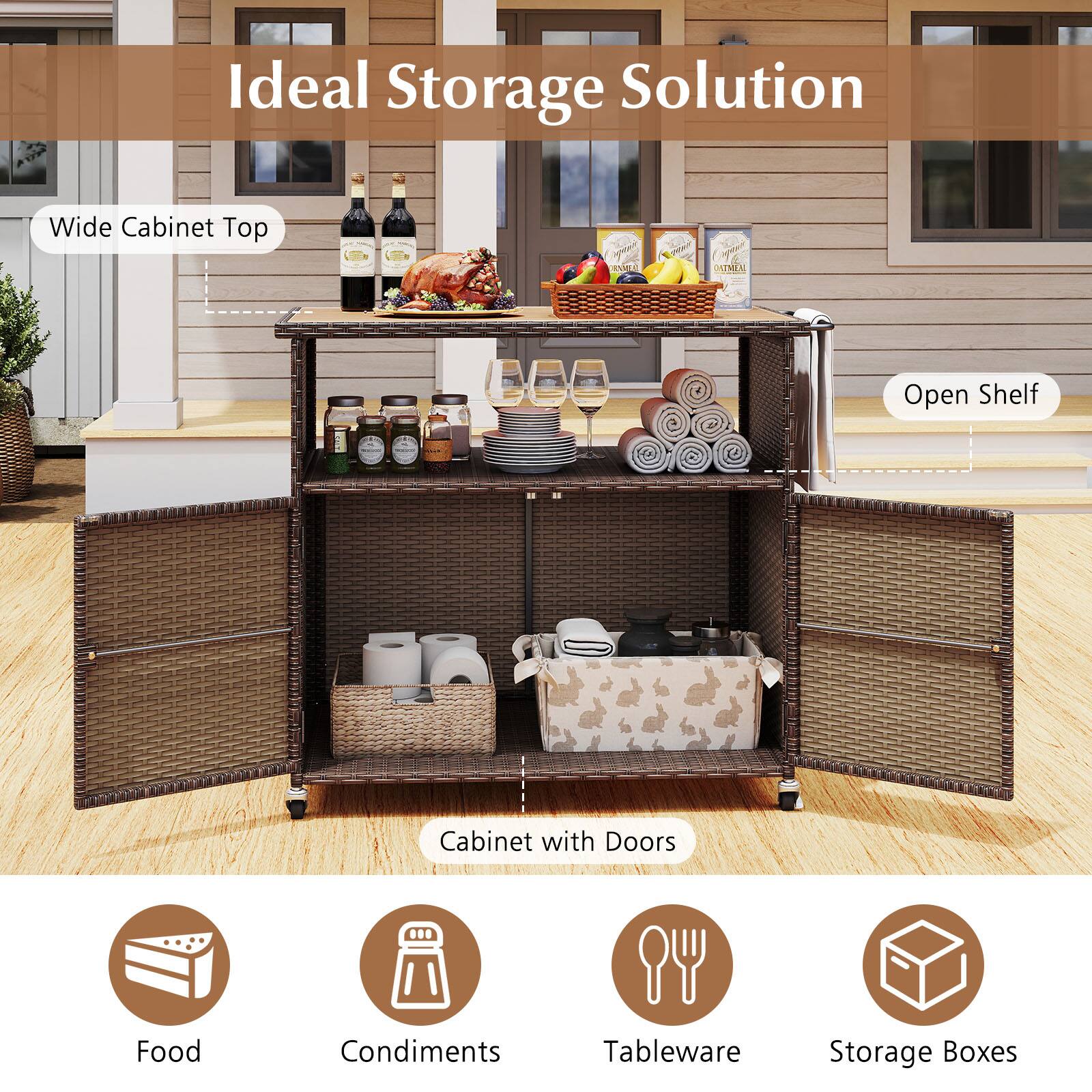 Ideal Storage Solution

Wide Cabinet Top

Open Shelf

Cabinet with Doors

Food

Condiments

Tableware

Storage Boxes