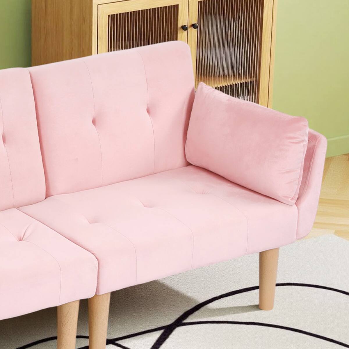 Alt View 3. Ropilly - Ropilly Pink Velvet Loveseat Foldable Sofa, 72 Inch Upholstered Couch for Small Living Room Apartment - Pink.