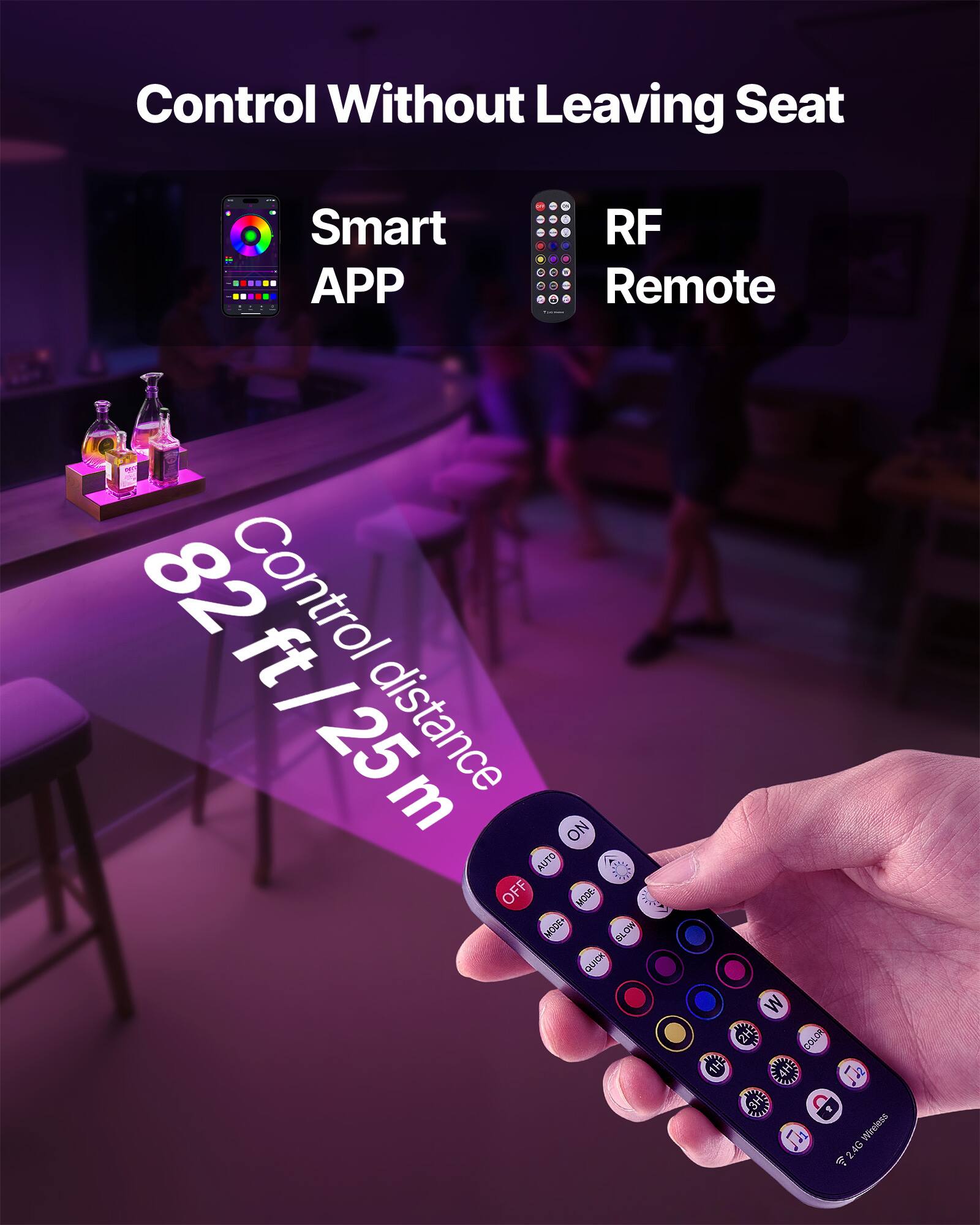 Control Without Leaving Seat  
Smart APP  
RF Remote  
Control distance 82 ft / 25 m