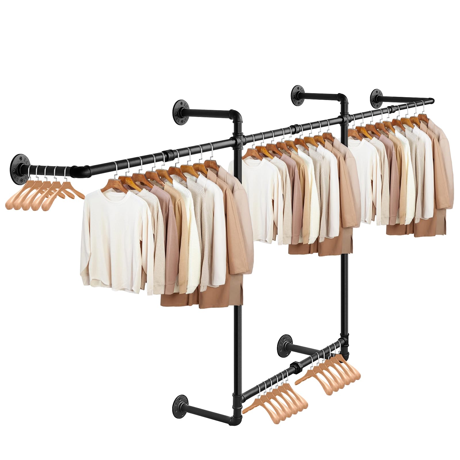 Refined Abode Design - Industrial Pipe Clothes Rack Heavy Duty Detachable Iron Garment Wall Mounted Saving Space Bar Multi-purpose - 82 Inch