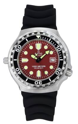 RATIO - FreeDiver Version 02 Helium Safe 1000M Sapphire Quartz Red Dial 1038EF102V-RED-V02 Men's Watch - black and red