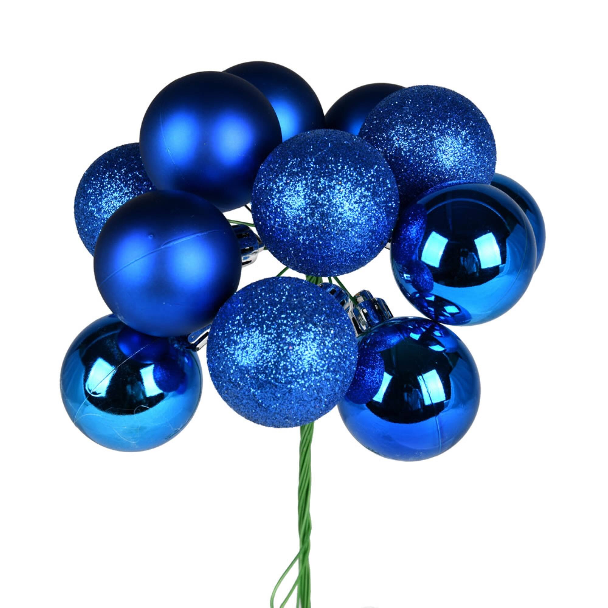 Front. Vickerman - 12" Blue Ball Ornament Pick 4 Bag - Blue.