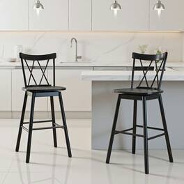Kadyn - Set of 2 29-Inch Windsor Bar Stools with Ergonomic Backrest and Footrest - Black