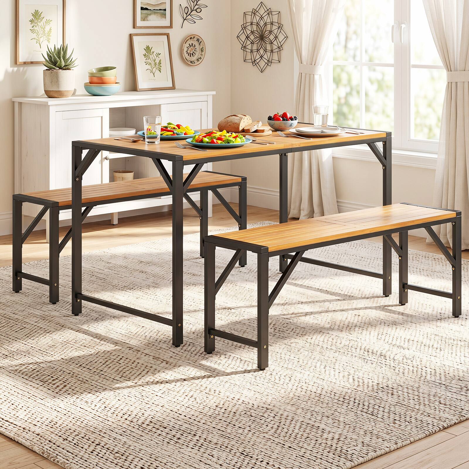 Alt View 5. Costway - Costway 1 PCS Backless Benches with Metal Frame, Outside Dinette Furniture for Garden Yard Deck - Brown.