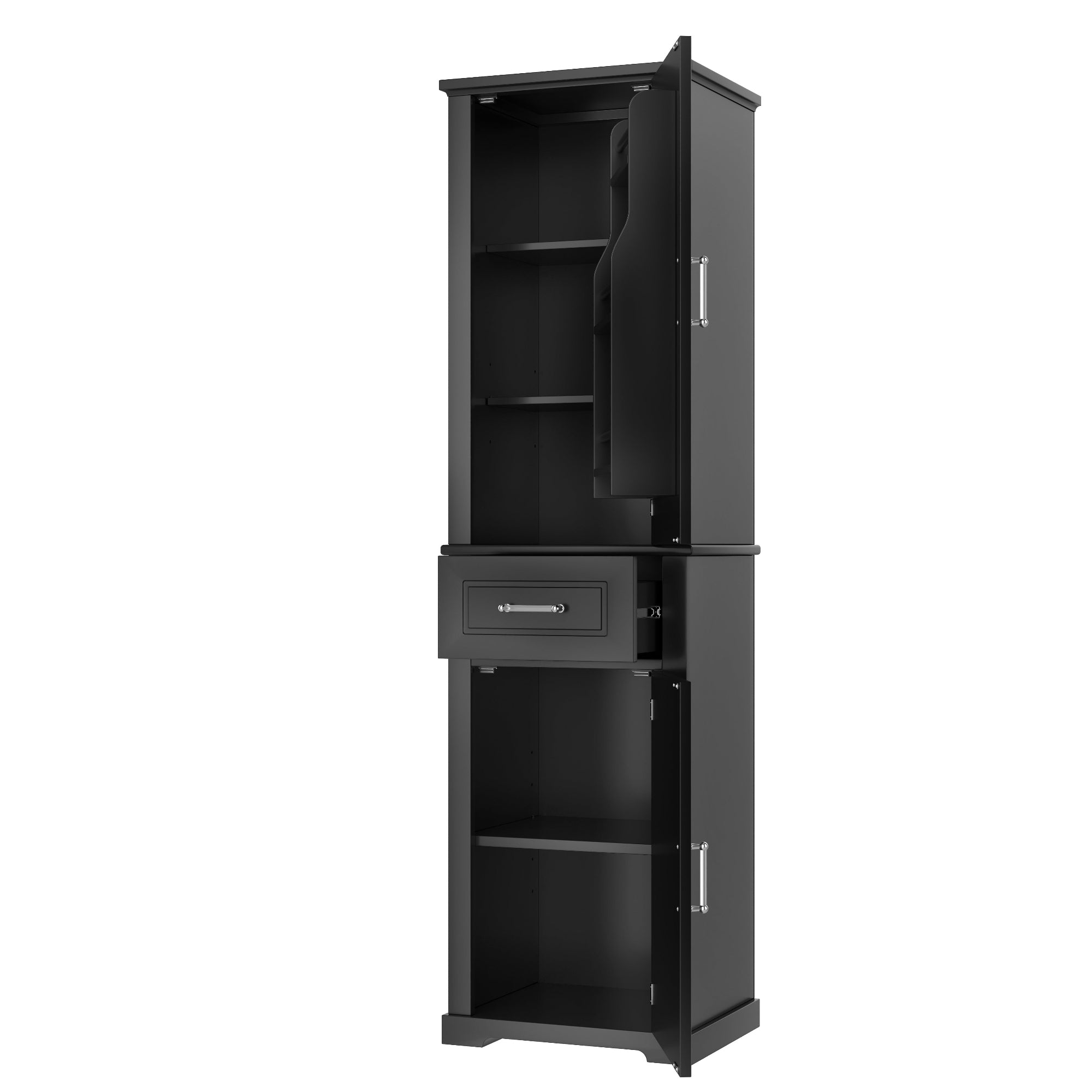 Alt View 8. Boyel Living - Tall Storage Cabinet with Four Doors Adjustable Shelf Door Rack MDF Painted Finish Black - Black.