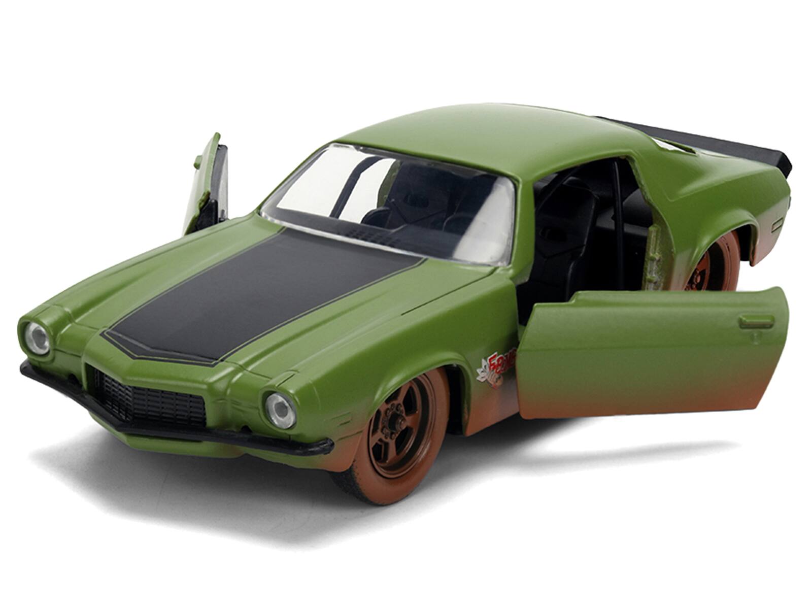 Alt View 1. Jada - Dom's 1973 Chevrolet Camaro "F-Bomb" Matt Green (Dirty Version) with Black Hood Stripe 1/32 Diecast Model Car by Jada - Multicolor.