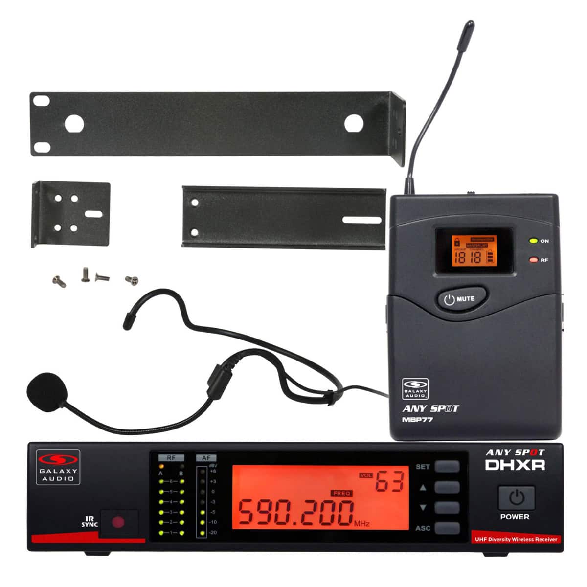 Galaxy Audio - DHX Wireless Headset Microphone System, Includes DHXR Receiver and MBP77 Bodypack Transmitter, 584-607 MHz