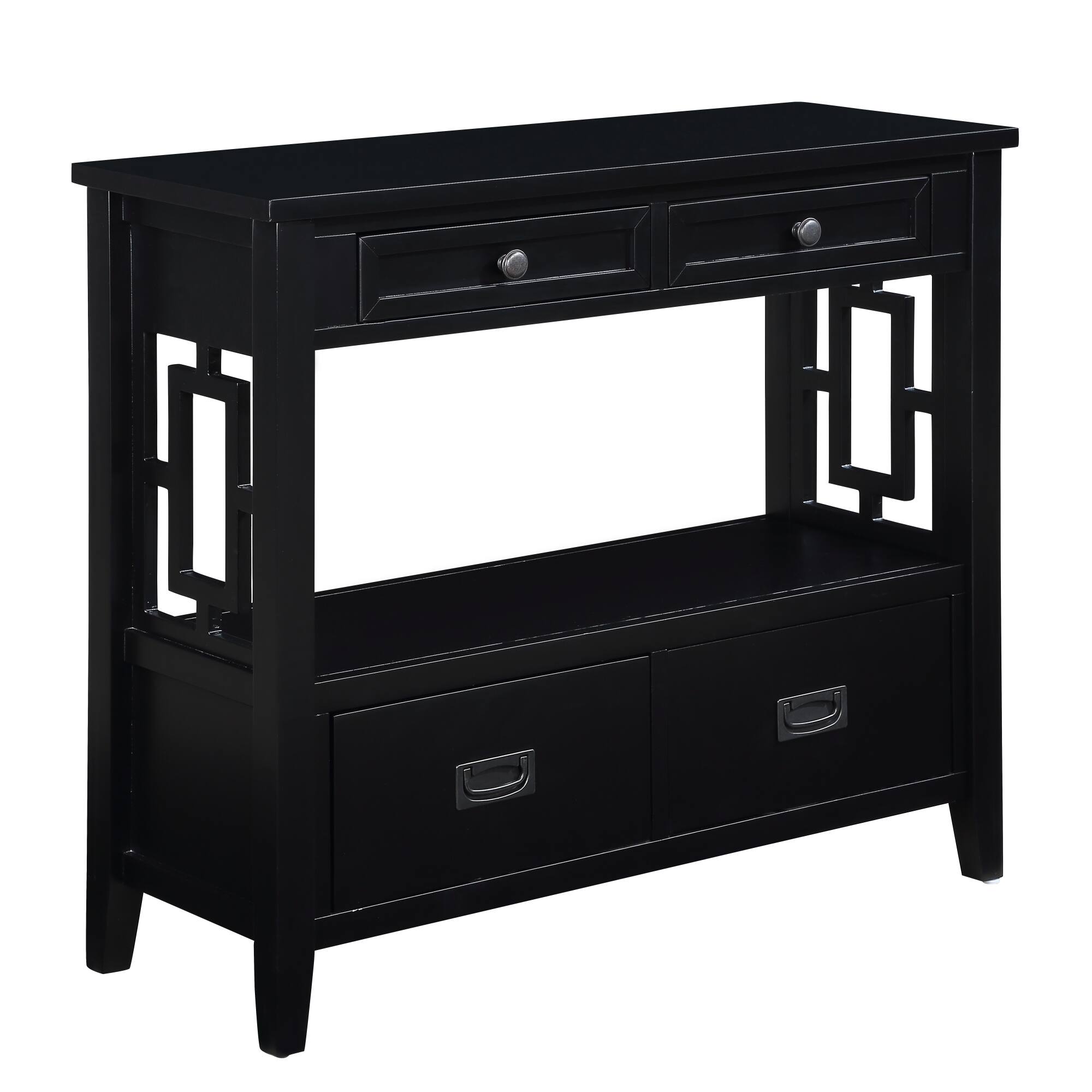 Alt View 4. GOODSILO - Farmhouse Pine Wood Console Table with Drawers and Storage Shelf for Entryway Living Room Bedroom Hallway Kitchen - Black.